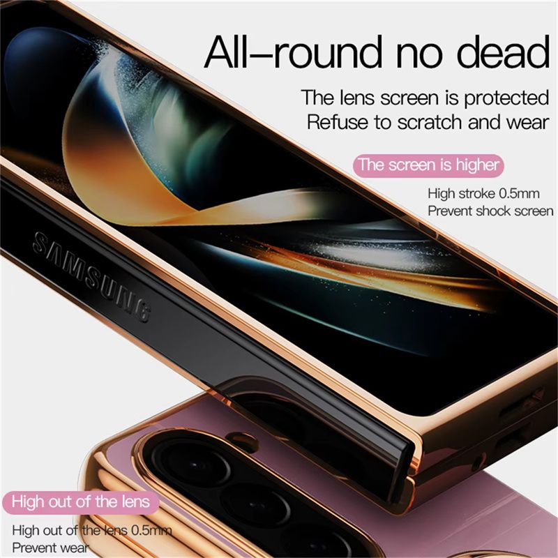 Luxury 6D Electroplated Soft TPU Shockproof Metal Ring Holder Silicone Phone Case Cover for Samsung Z Fold 4 5 6 7
