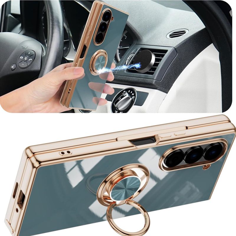 Luxury 6D Electroplated Soft TPU Shockproof Metal Ring Holder Silicone Phone Case Cover for Samsung Z Fold 4 5 6 7