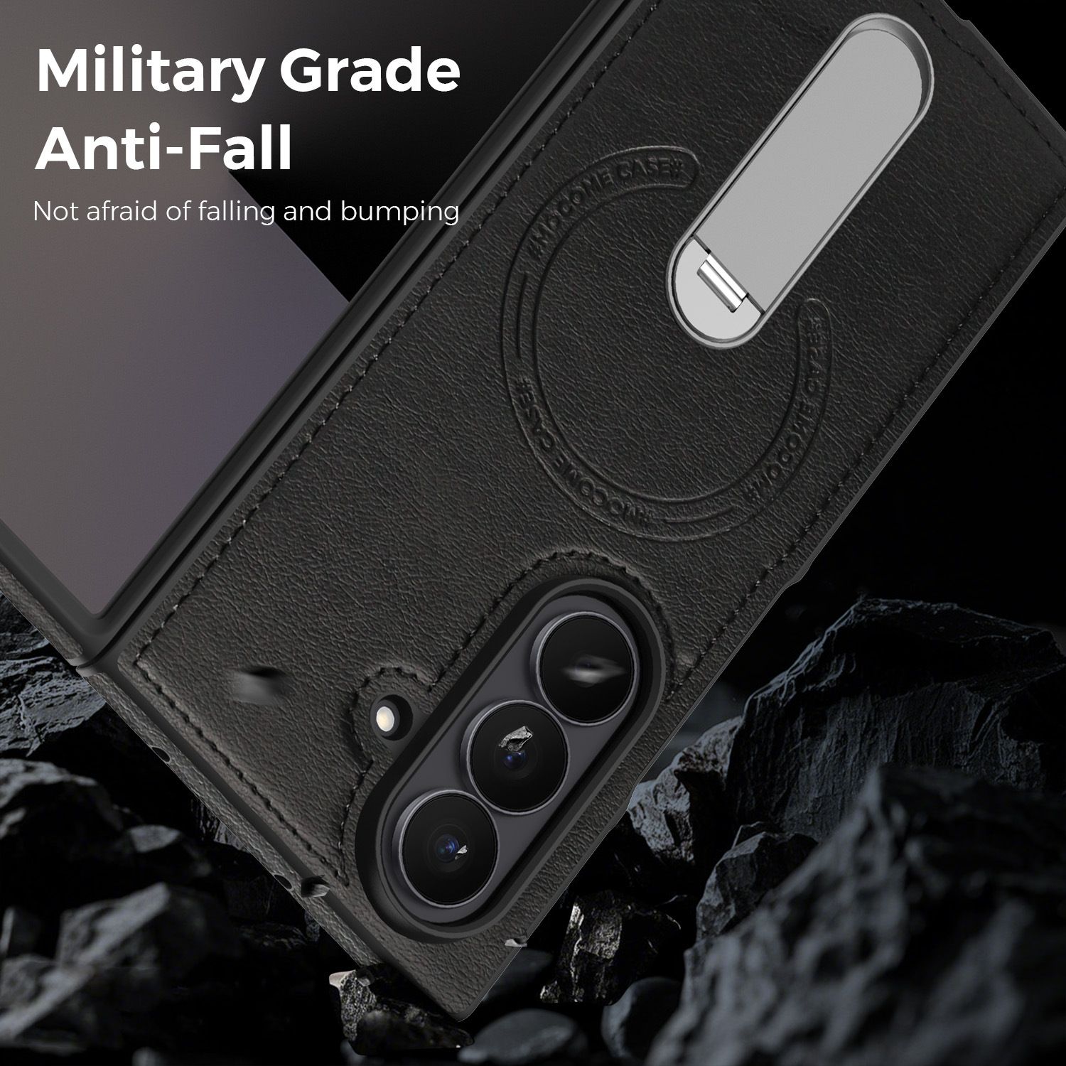PU Leather Phone Case for Samsung Galaxy Z Fold 7 6 5 4 3 with Magnetic Invisible Kickstand Holder Protective Cellphone Cover