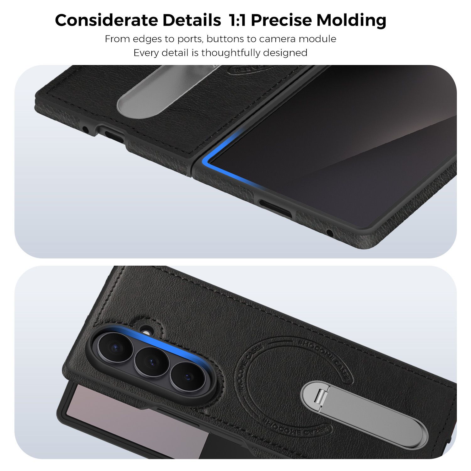 PU Leather Phone Case for Samsung Galaxy Z Fold 7 6 5 4 3 with Magnetic Invisible Kickstand Holder Protective Cellphone Cover