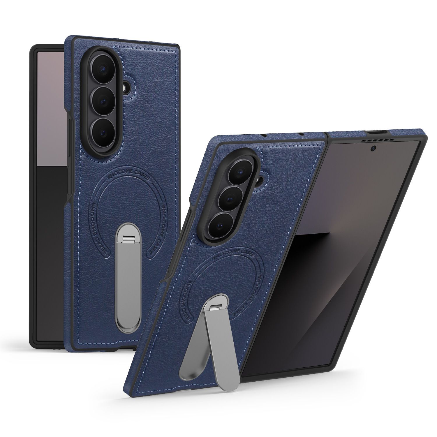 PU Leather Phone Case for Samsung Galaxy Z Fold 7 6 5 4 3 with Magnetic Invisible Kickstand Holder Protective Cellphone Cover