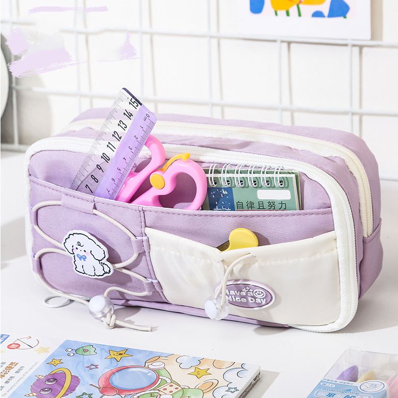 High Quality Customized Wholesale Purple Cute Style Stationery Storage Pen Bag Cute Style for Students Stationery Bag