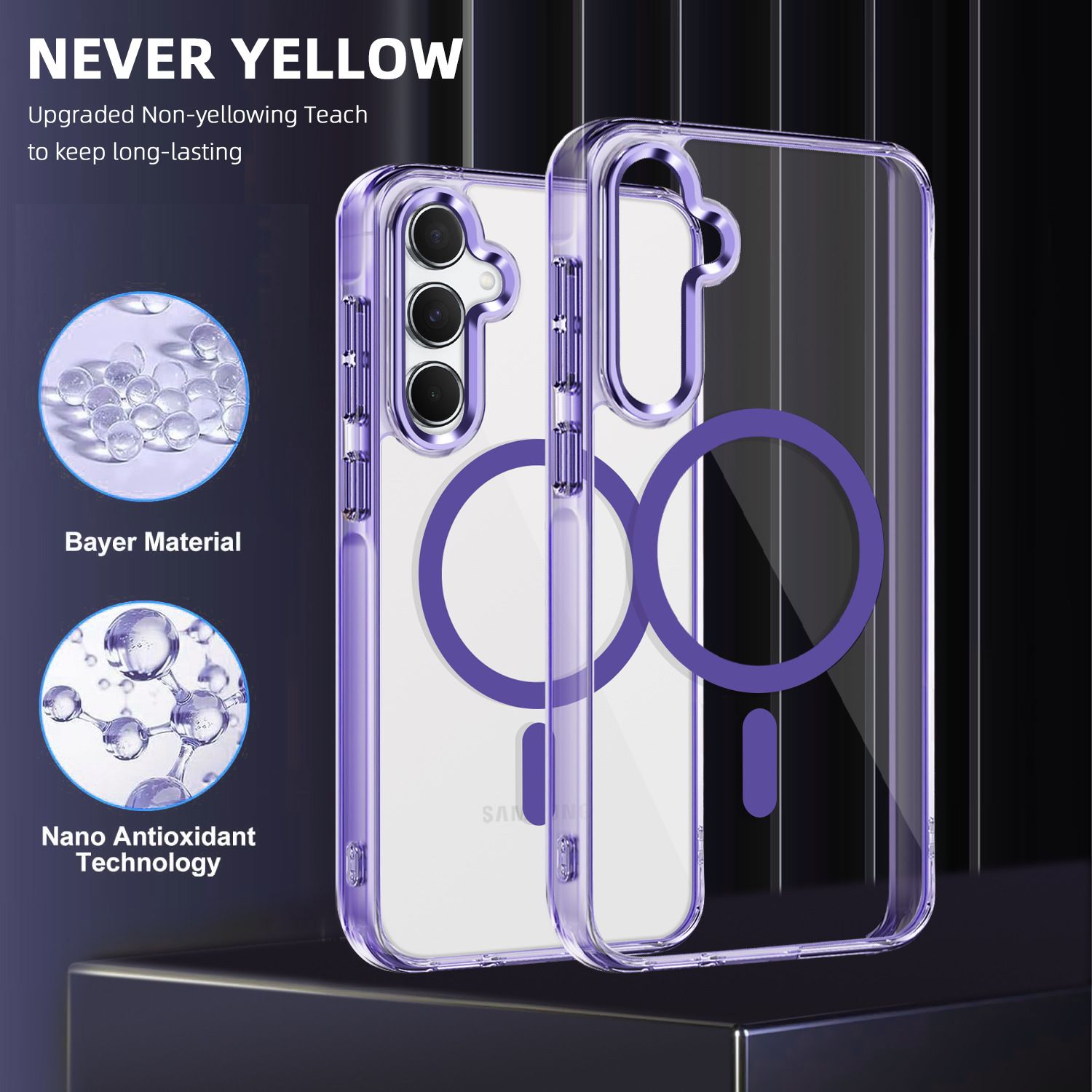 Luxury Shockproof TPU Clear Magnetic Cover for Samsung Galaxy A55 A16 A26 A36 A56 A35 A15 4G/5G S25 Edge S24+ S23 FE PC Slim Transparent Mobile Phone Case