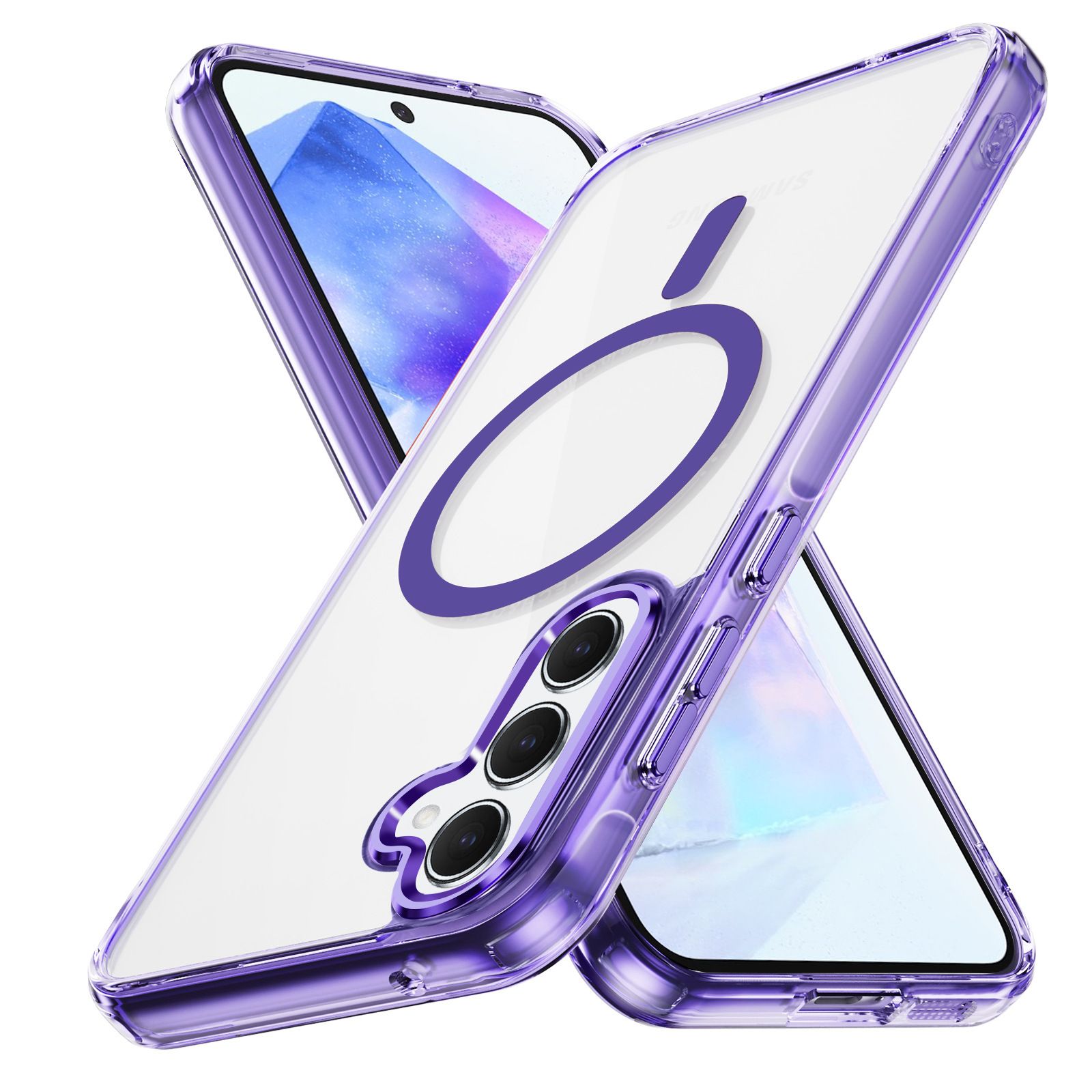 Luxury Shockproof TPU Clear Magnetic Cover for Samsung Galaxy A55 A16 A26 A36 A56 A35 A15 4G/5G S25 Edge S24+ S23 FE PC Slim Transparent Mobile Phone Case