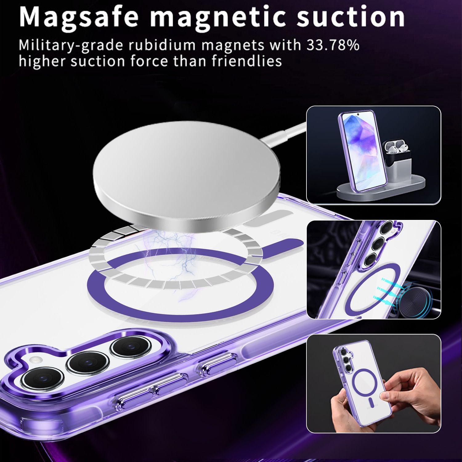 Luxury Shockproof TPU Clear Magnetic Cover for Samsung Galaxy A55 A16 A26 A36 A56 A35 A15 4G/5G S25 Edge S24+ S23 FE PC Slim Transparent Mobile Phone Case