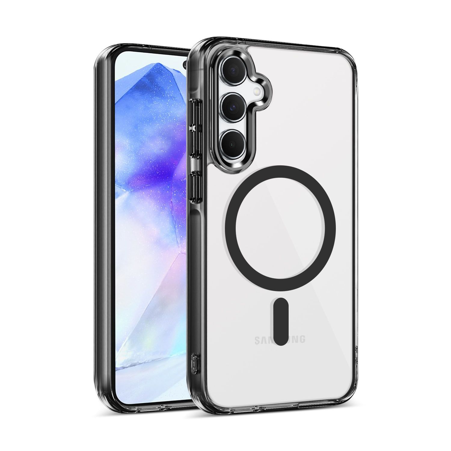 Luxury Shockproof TPU Clear Magnetic Cover for Samsung Galaxy A55 A16 A26 A36 A56 A35 A15 4G/5G S25 Edge S24+ S23 FE PC Slim Transparent Mobile Phone Case
