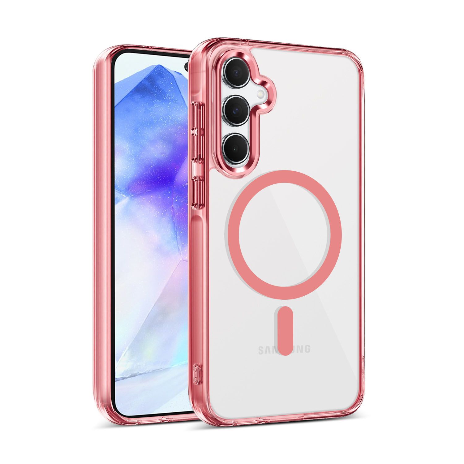 Luxury Shockproof TPU Clear Magnetic Cover for Samsung Galaxy A55 A16 A26 A36 A56 A35 A15 4G/5G S25 Edge S24+ S23 FE PC Slim Transparent Mobile Phone Case