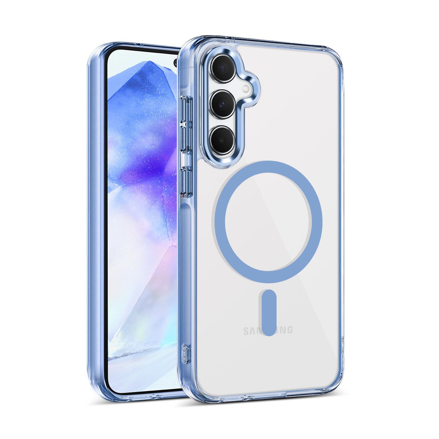 Luxury Shockproof TPU Clear Magnetic Cover for Samsung Galaxy A55 A16 A26 A36 A56 A35 A15 4G/5G S25 Edge S24+ S23 FE PC Slim Transparent Mobile Phone Case