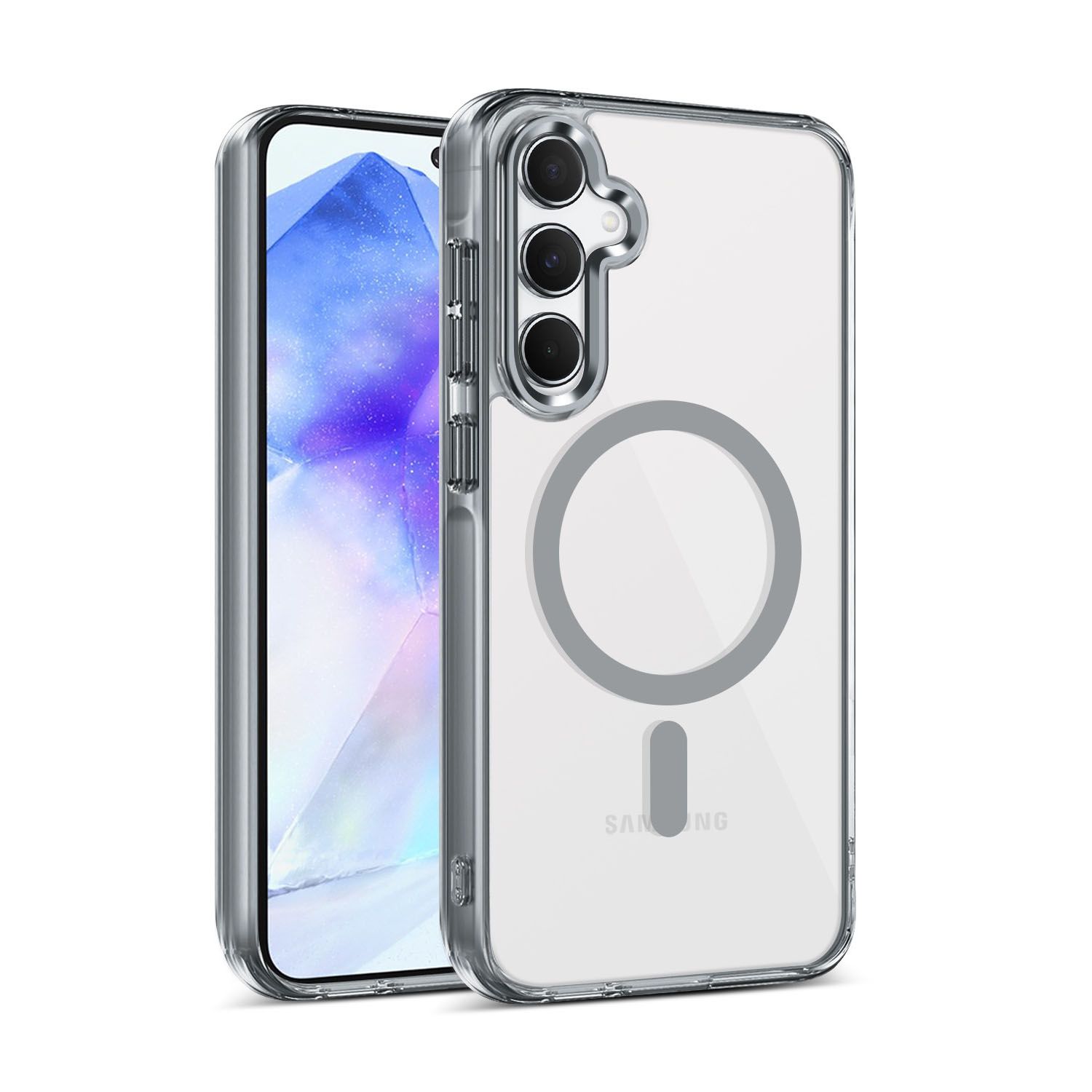 Luxury Shockproof TPU Clear Magnetic Cover for Samsung Galaxy A55 A16 A26 A36 A56 A35 A15 4G/5G S25 Edge S24+ S23 FE PC Slim Transparent Mobile Phone Case