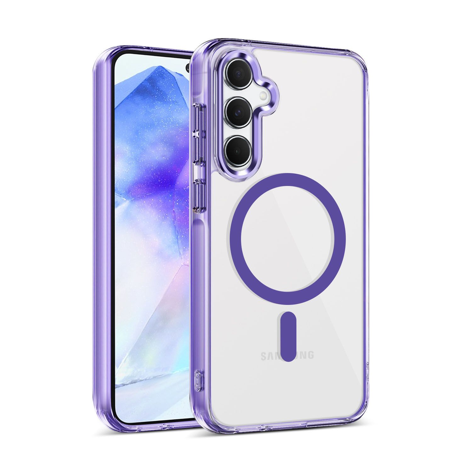 Luxury Shockproof TPU Clear Magnetic Cover for Samsung Galaxy A55 A16 A26 A36 A56 A35 A15 4G/5G S25 Edge S24+ S23 FE PC Slim Transparent Mobile Phone Case