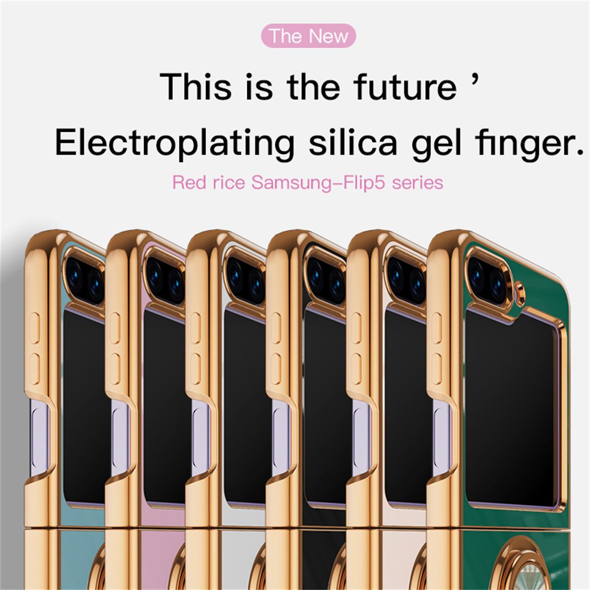 6D Glossy Electroplating Slim Full Coverage Silicone Phone Protective Case with Magnetic Ring Holder for Samsung Galaxy Z Flip 7 6 5 4 3