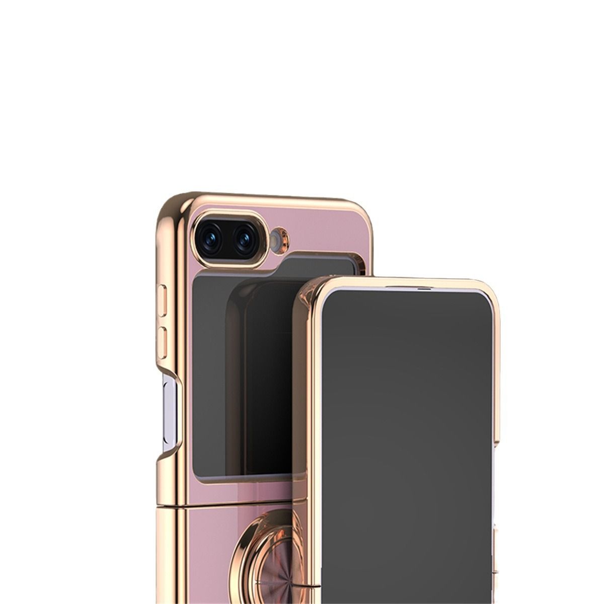 6D Glossy Electroplating Slim Full Coverage Silicone Phone Protective Case with Magnetic Ring Holder for Samsung Galaxy Z Flip 7 6 5 4 3