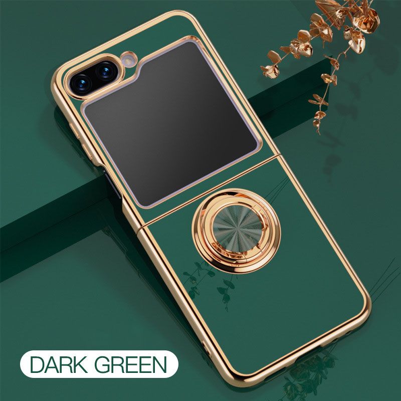 6D Glossy Electroplating Slim Full Coverage Silicone Phone Protective Case with Magnetic Ring Holder for Samsung Galaxy Z Flip 7 6 5 4 3