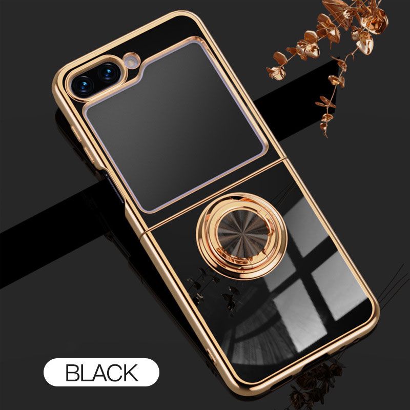 6D Glossy Electroplating Slim Full Coverage Silicone Phone Protective Case with Magnetic Ring Holder for Samsung Galaxy Z Flip 7 6 5 4 3