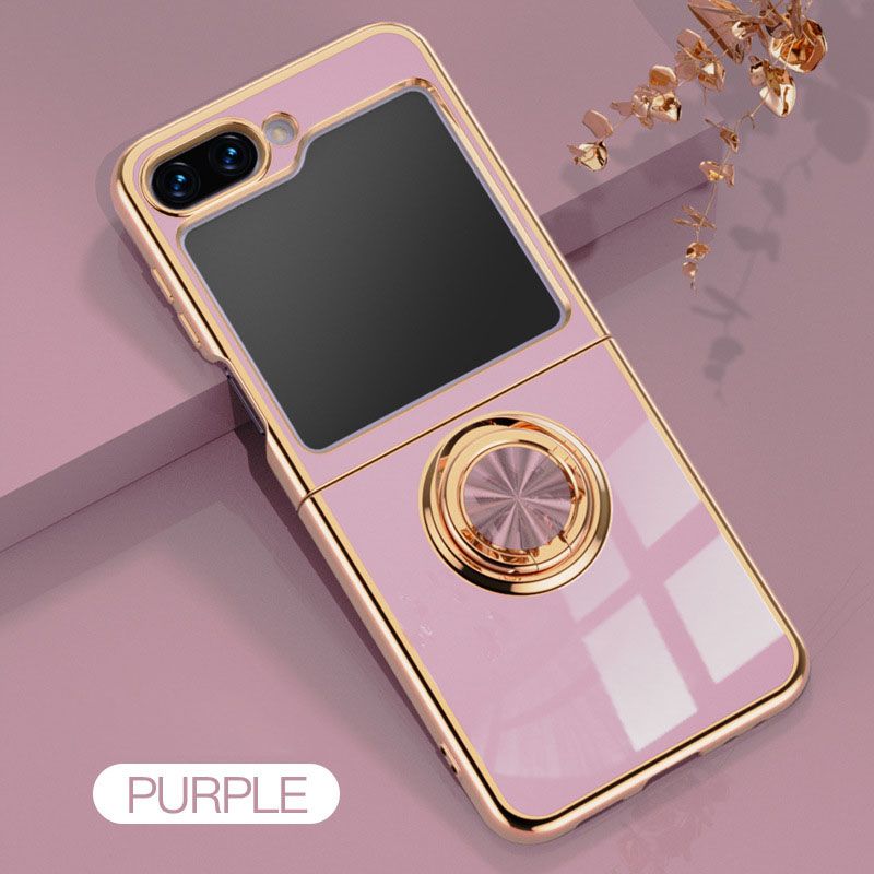 6D Glossy Electroplating Slim Full Coverage Silicone Phone Protective Case with Magnetic Ring Holder for Samsung Galaxy Z Flip 7 6 5 4 3