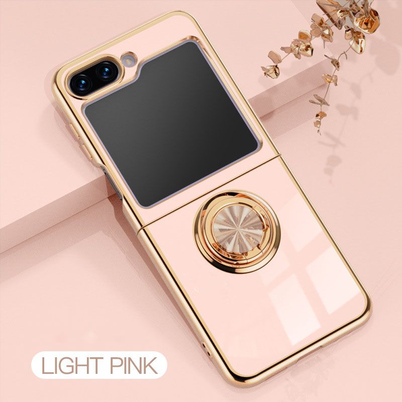 6D Glossy Electroplating Slim Full Coverage Silicone Phone Protective Case with Magnetic Ring Holder for Samsung Galaxy Z Flip 7 6 5 4 3