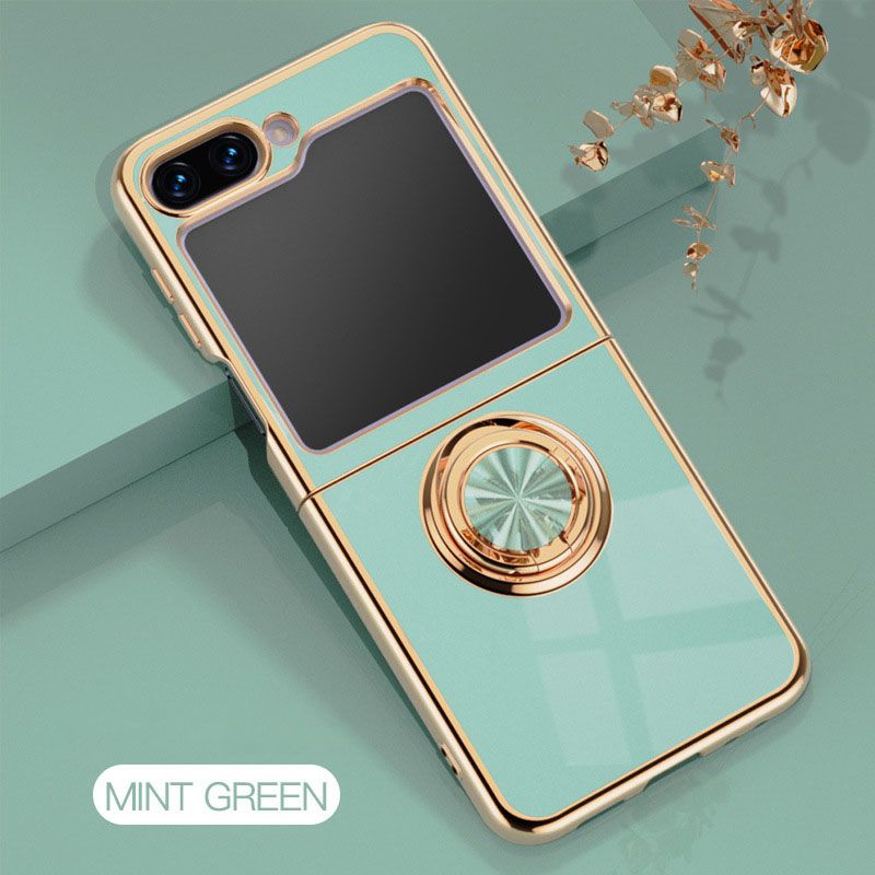 6D Glossy Electroplating Slim Full Coverage Silicone Phone Protective Case with Magnetic Ring Holder for Samsung Galaxy Z Flip 7 6 5 4 3