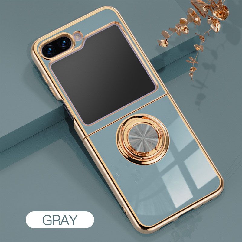 6D Glossy Electroplating Slim Full Coverage Silicone Phone Protective Case with Magnetic Ring Holder for Samsung Galaxy Z Flip 7 6 5 4 3