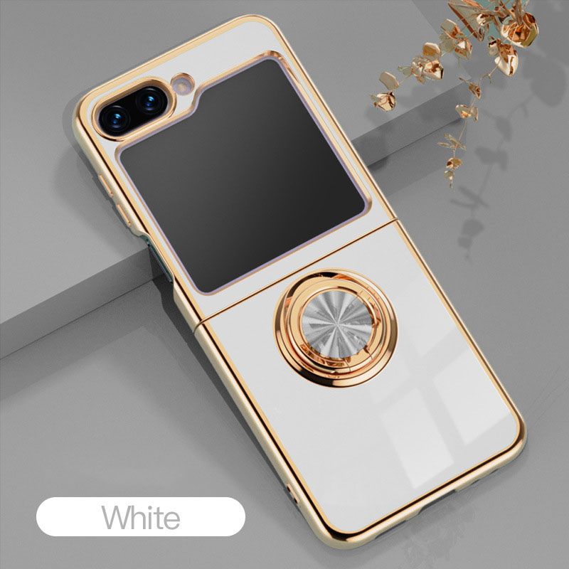 6D Glossy Electroplating Slim Full Coverage Silicone Phone Protective Case with Magnetic Ring Holder for Samsung Galaxy Z Flip 7 6 5 4 3