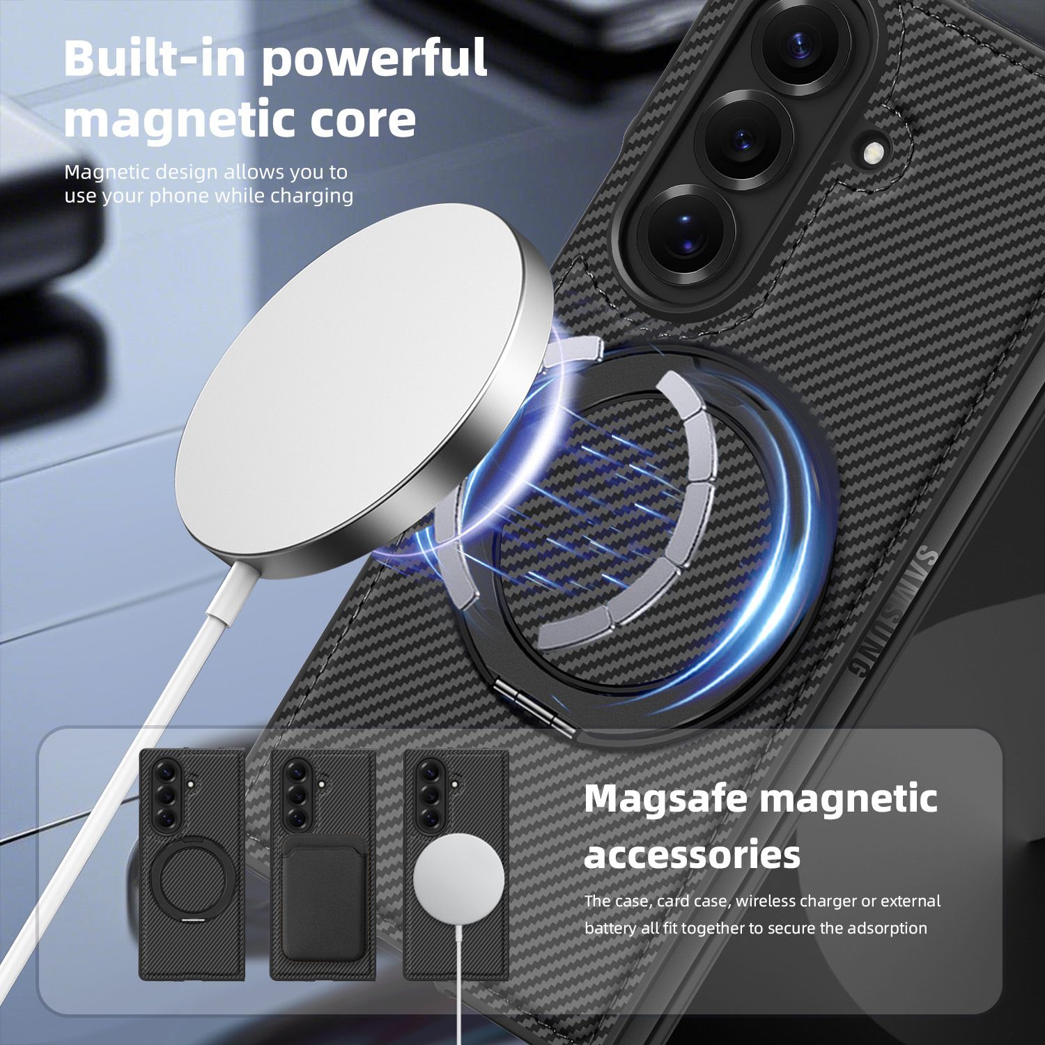 Carbon Fiber Folding Phone Case with Metal Ring Kickstand Holder Protective Back Cover Case for Samsung Galaxy Z Fold7 6 5 4 3