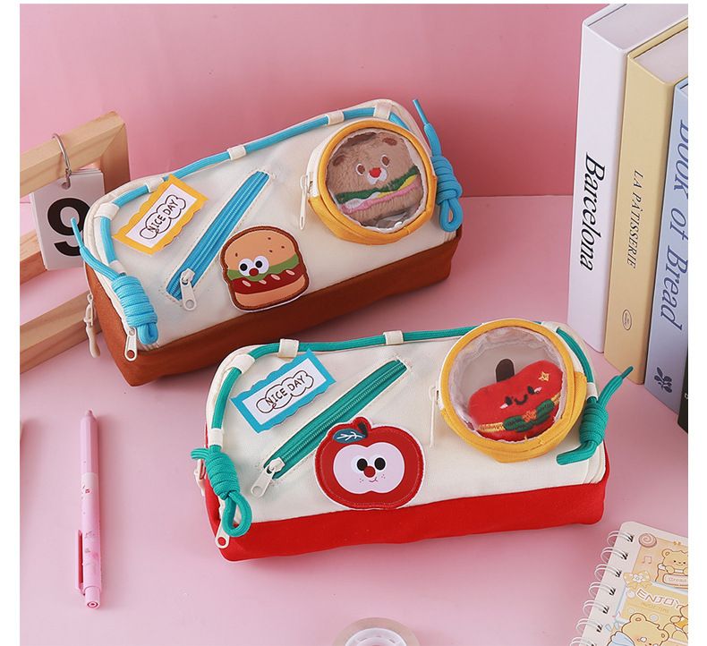 Cute Japanese Style Delicious Food Velcro Pen case High Appearance Level Color Matching Multi Functional Stationery Bag