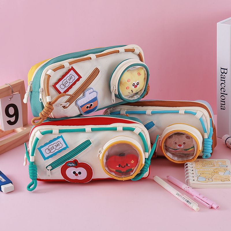 Cute Japanese Style Delicious Food Velcro Pen case High Appearance Level Color Matching Multi Functional Stationery Bag