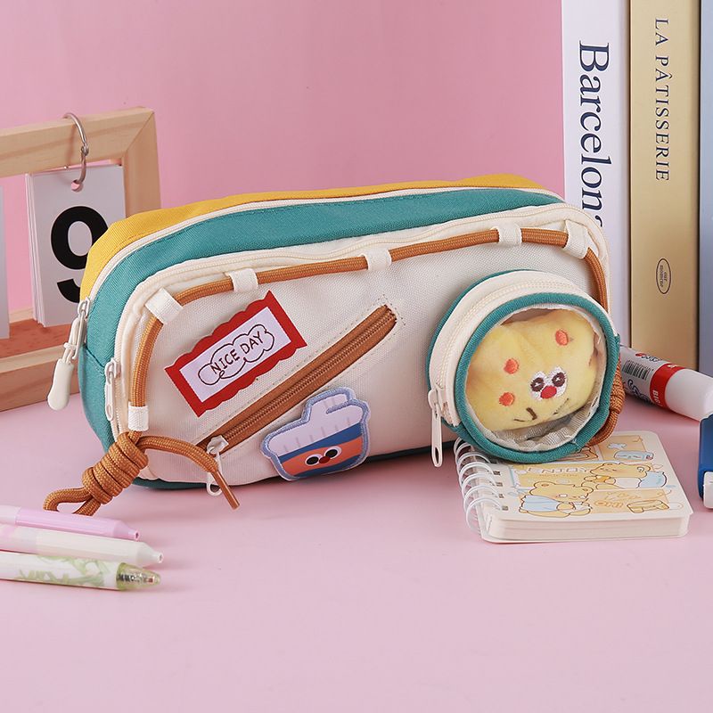 Cute Japanese Style Delicious Food Velcro Pen case High Appearance Level Color Matching Multi Functional Stationery Bag