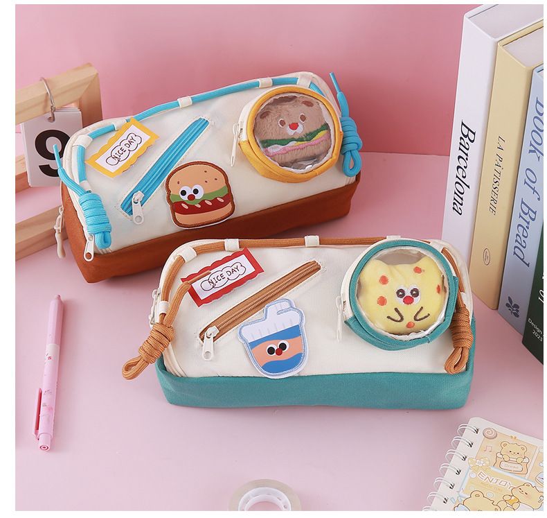 Cute Japanese Style Delicious Food Velcro Pen case High Appearance Level Color Matching Multi Functional Stationery Bag