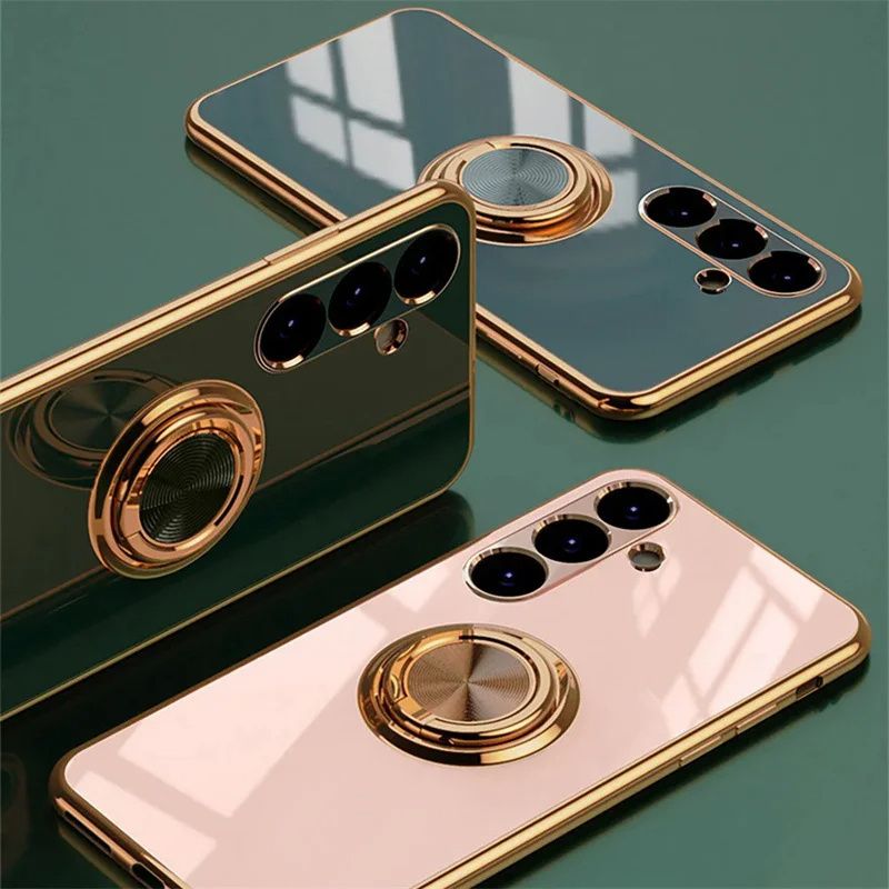 Magnetic Ring Holder Plating Cell Phone Case Luxury Phone Cover for Samsung A16 A26 A36 A56 A06 A55 A35 A25 A15 A54 A34 A24 A14 A04S M54 M34 M14
