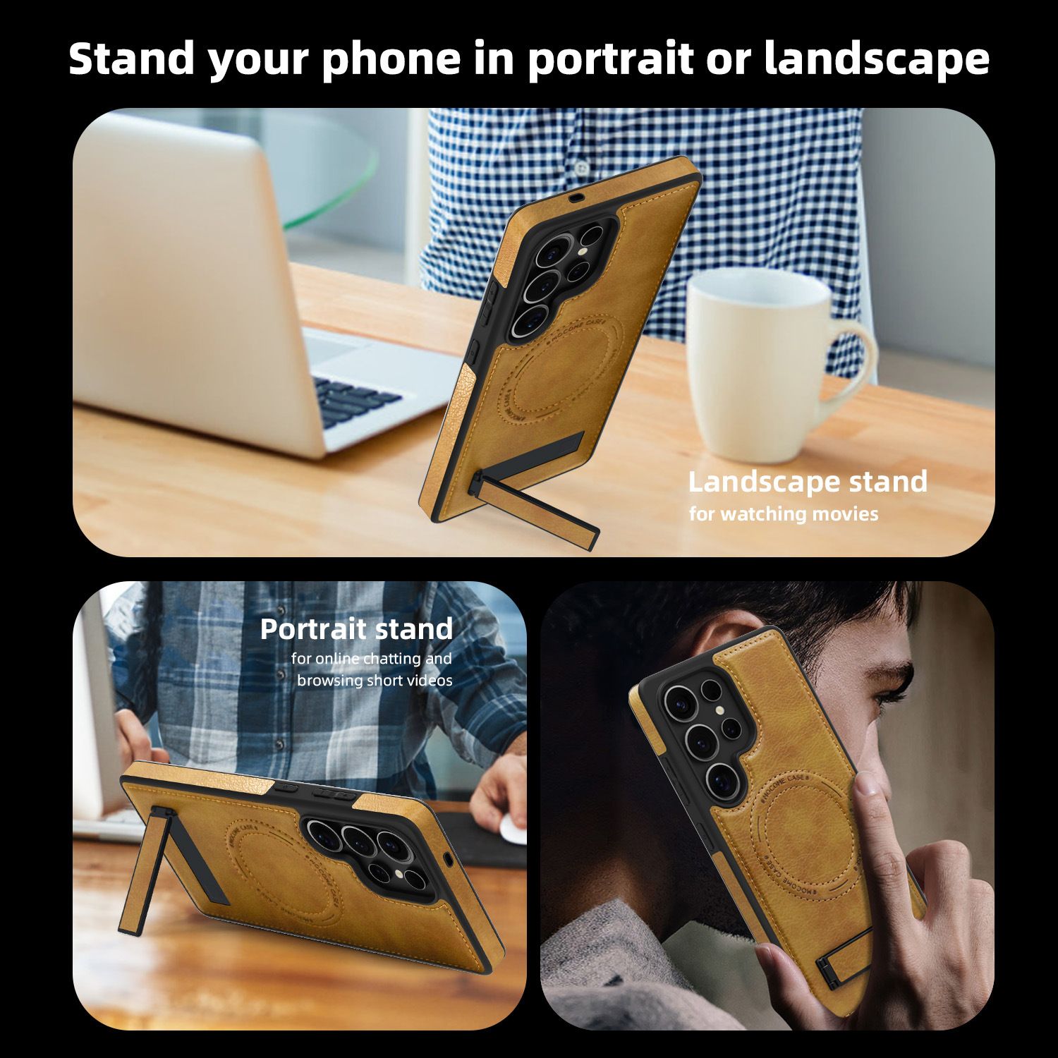 Magnetic Retro PU Leather Metal Kickstand Case for Samsung Galaxy S25 Plus S24 FE S23 Ultra Wireless Charging Shockproof Cover