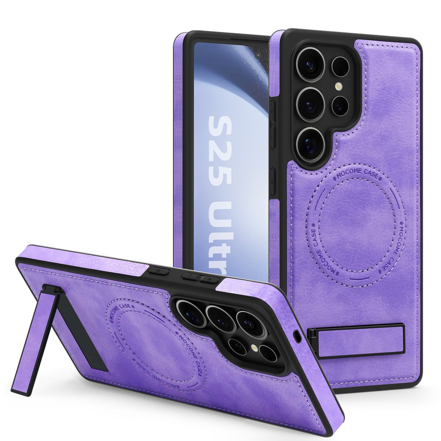 Magnetic Retro PU Leather Metal Kickstand Case for Samsung Galaxy S25 Plus S24 FE S23 Ultra Wireless Charging Shockproof Cover