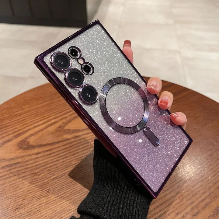 Suitable for Samsung Galaxy S25 Plus S24 Ultra S23 S22 S21 FE S20 Note20 Ultra Note 10 Plus cell phone case gradient glitter plating magnetic transparent drop-proof full package protective cover