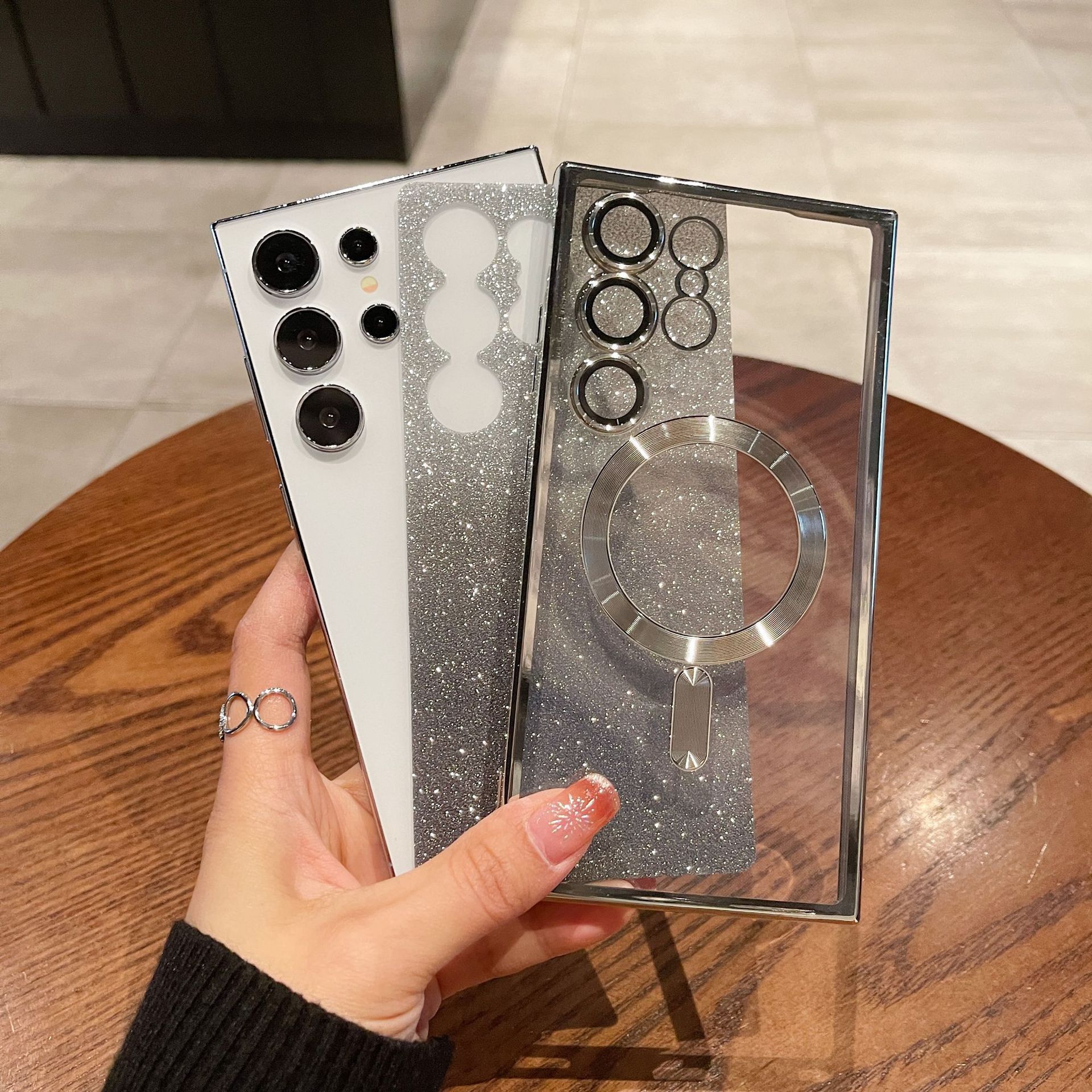 Suitable for Samsung Galaxy S25 Plus S24 Ultra S23 S22 S21 FE S20 Note20 Ultra Note 10 Plus cell phone case gradient glitter plating magnetic transparent drop-proof full package protective cover