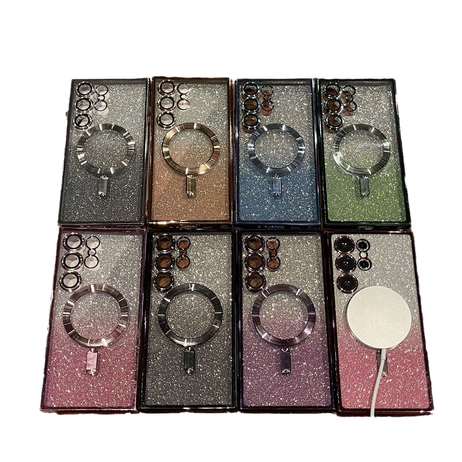 Suitable for Samsung Galaxy S25 Plus S24 Ultra S23 S22 S21 FE S20 Note20 Ultra Note 10 Plus cell phone case gradient glitter plating magnetic transparent drop-proof full package protective cover