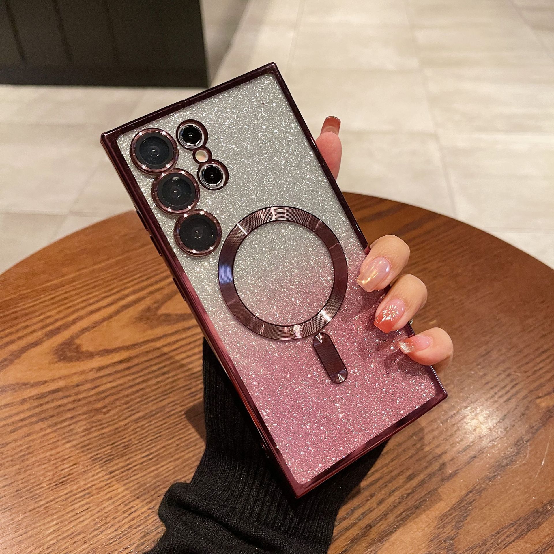 Suitable for Samsung Galaxy S25 Plus S24 Ultra S23 S22 S21 FE S20 Note20 Ultra Note 10 Plus cell phone case gradient glitter plating magnetic transparent drop-proof full package protective cover