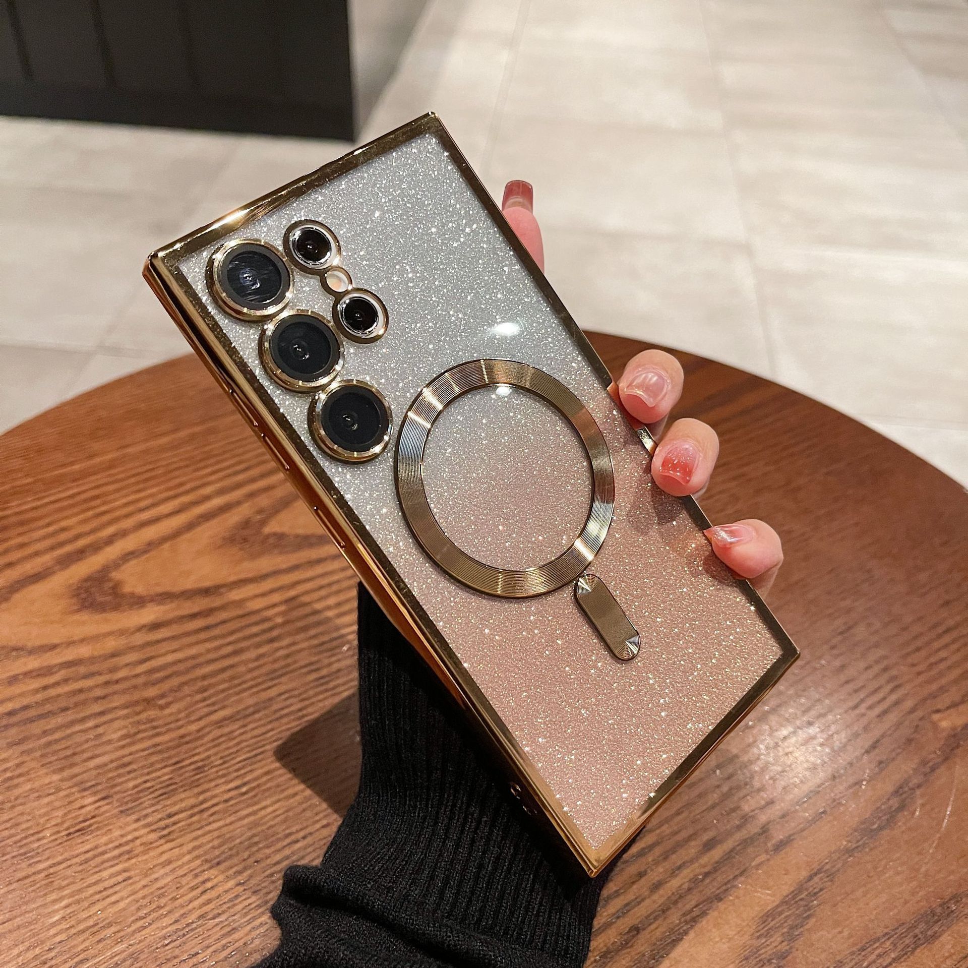 Suitable for Samsung Galaxy S25 Plus S24 Ultra S23 S22 S21 FE S20 Note20 Ultra Note 10 Plus cell phone case gradient glitter plating magnetic transparent drop-proof full package protective cover