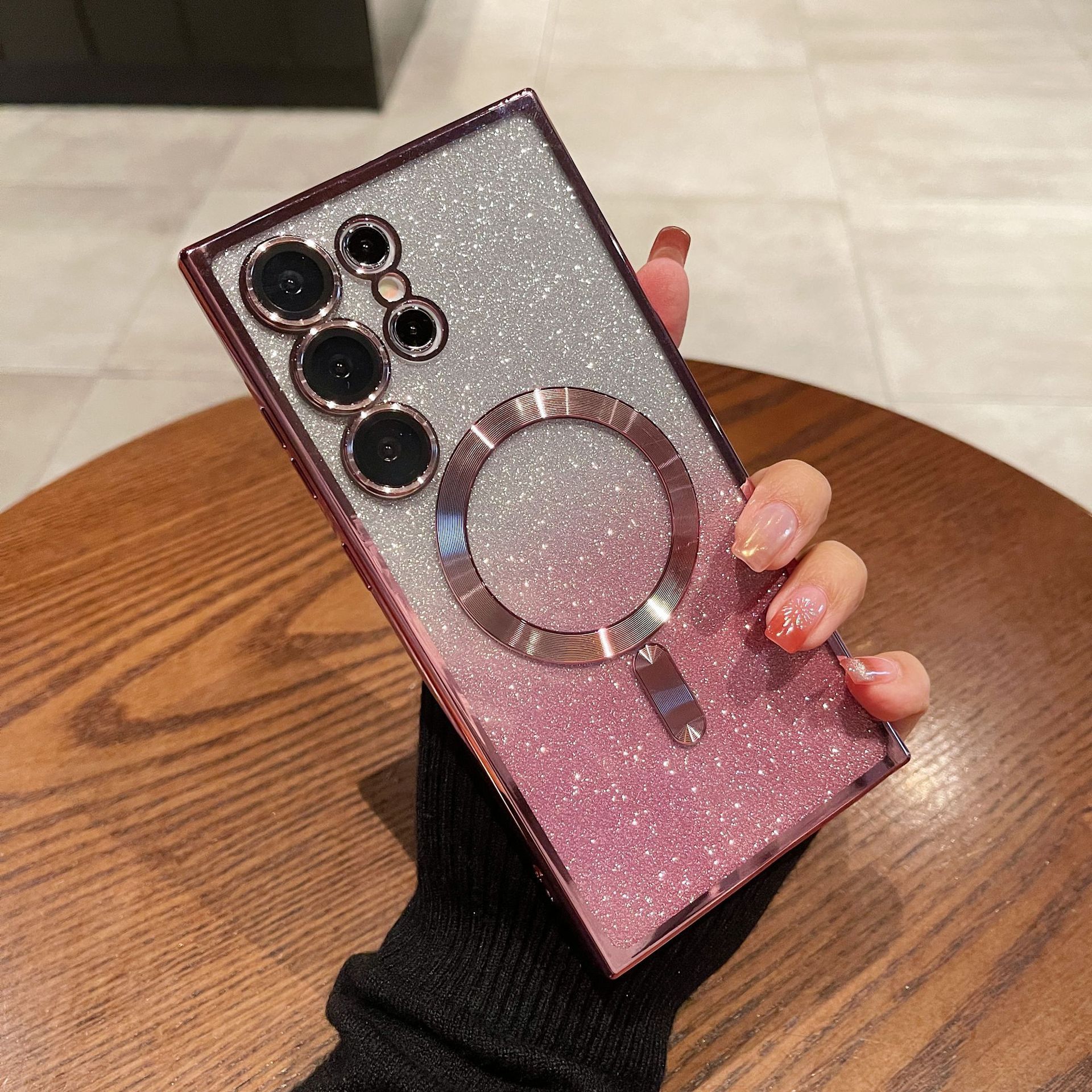 Suitable for Samsung Galaxy S25 Plus S24 Ultra S23 S22 S21 FE S20 Note20 Ultra Note 10 Plus cell phone case gradient glitter plating magnetic transparent drop-proof full package protective cover