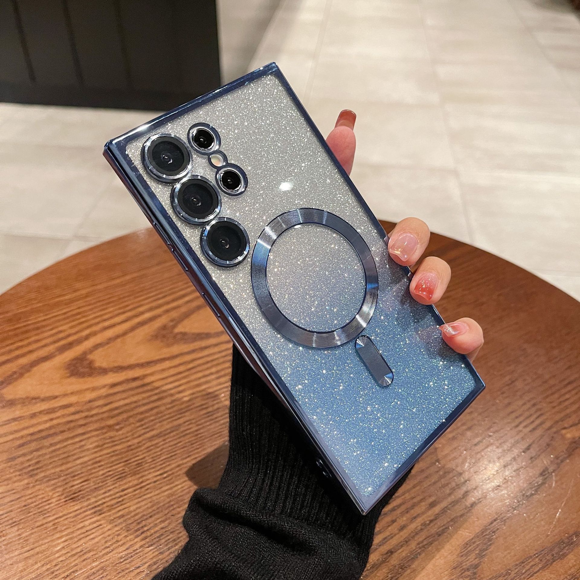 Suitable for Samsung Galaxy S25 Plus S24 Ultra S23 S22 S21 FE S20 Note20 Ultra Note 10 Plus cell phone case gradient glitter plating magnetic transparent drop-proof full package protective cover