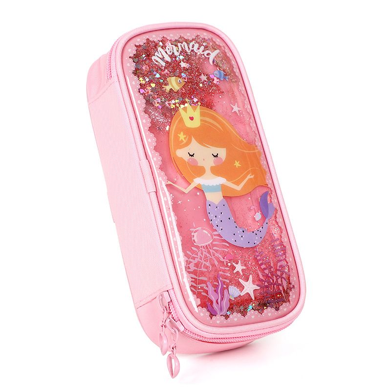 Quicksand Cute Simple Creative Plastic Pencil Case Girl Cartoon Student Stationery Box