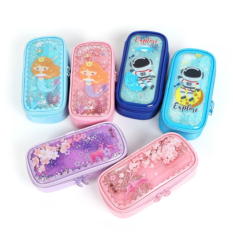 Quicksand Cute Simple Creative Plastic Pencil Case Girl Cartoon Student Stationery Box