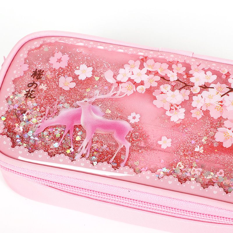 Quicksand Cute Simple Creative Plastic Pencil Case Girl Cartoon Student Stationery Box