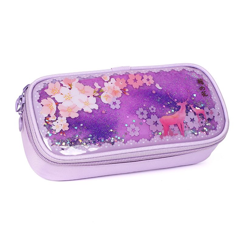 Quicksand Cute Simple Creative Plastic Pencil Case Girl Cartoon Student Stationery Box