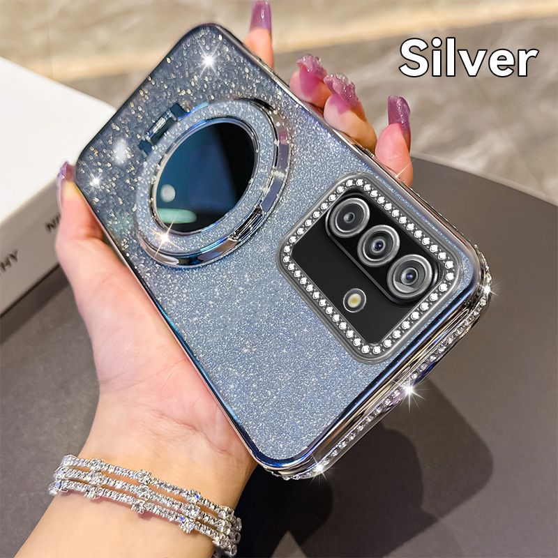Glitter Electroplating Soft TPU Case with Mirror Stand Holder Bracket Mobile Phone Cover Case for Samsung Galaxy A07 A17 A06 A16 A26 A55 A35 A56 A36 A25 A33 S25 S24 S23 Ultra