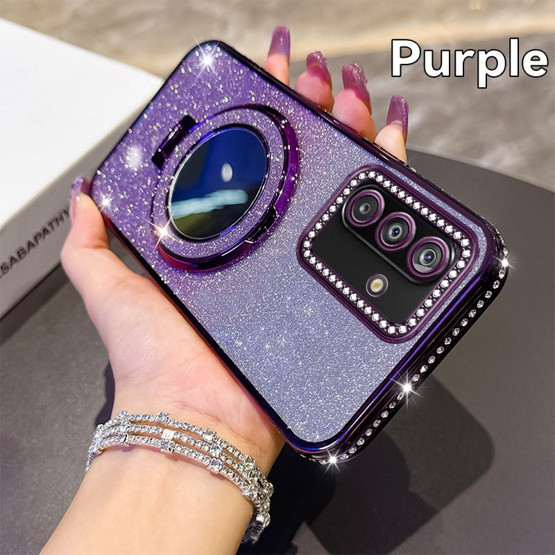 Glitter Electroplating Soft TPU Case with Mirror Stand Holder Bracket Mobile Phone Cover Case for Samsung Galaxy A07 A17 A06 A16 A26 A55 A35 A56 A36 A25 A33 S25 S24 S23 Ultra
