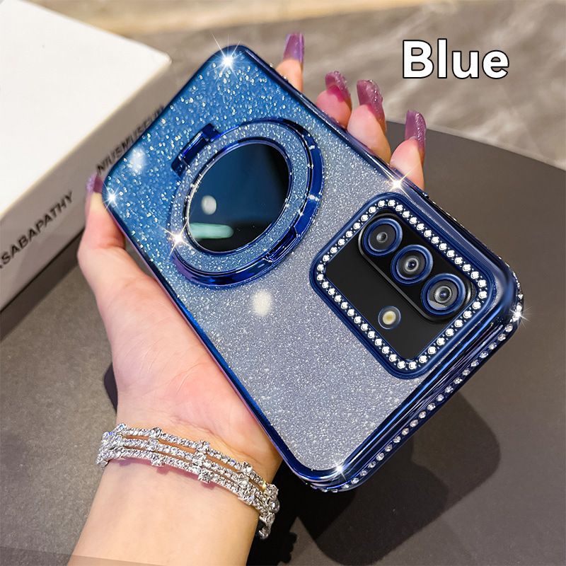 Glitter Electroplating Soft TPU Case with Mirror Stand Holder Bracket Mobile Phone Cover Case for Samsung Galaxy A07 A17 A06 A16 A26 A55 A35 A56 A36 A25 A33 S25 S24 S23 Ultra