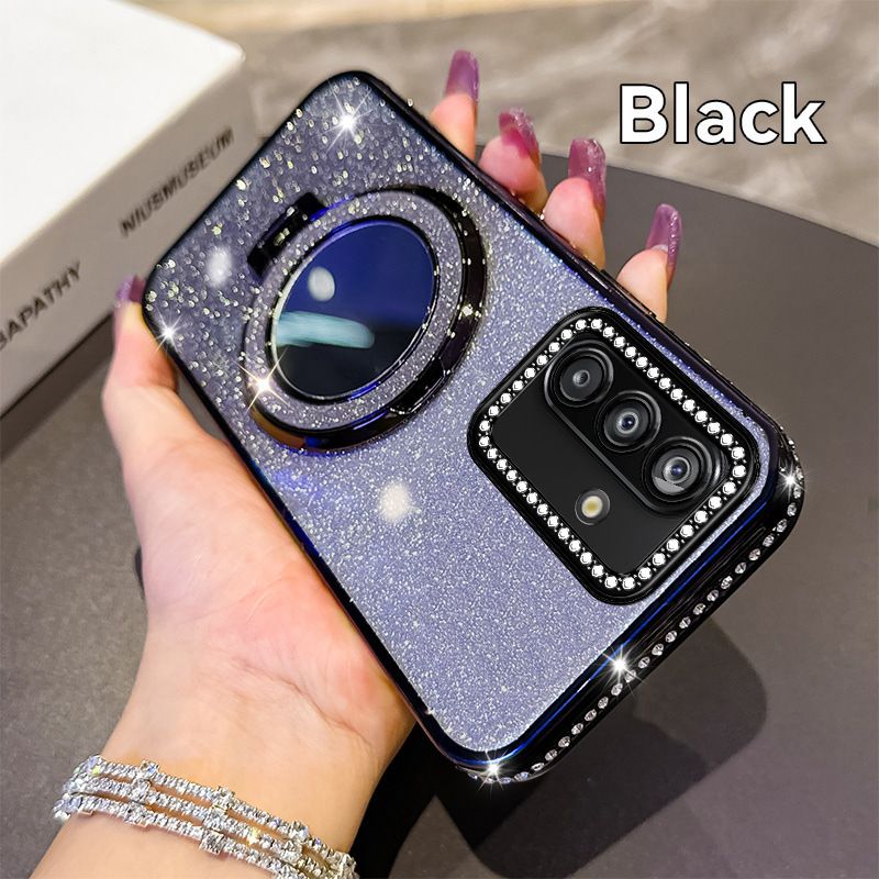 Glitter Electroplating Soft TPU Case with Mirror Stand Holder Bracket Mobile Phone Cover Case for Samsung Galaxy A07 A17 A06 A16 A26 A55 A35 A56 A36 A25 A33 S25 S24 S23 Ultra