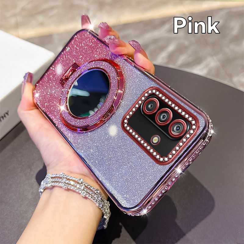 Glitter Electroplating Soft TPU Case with Mirror Stand Holder Bracket Mobile Phone Cover Case for Samsung Galaxy A07 A17 A06 A16 A26 A55 A35 A56 A36 A25 A33 S25 S24 S23 Ultra