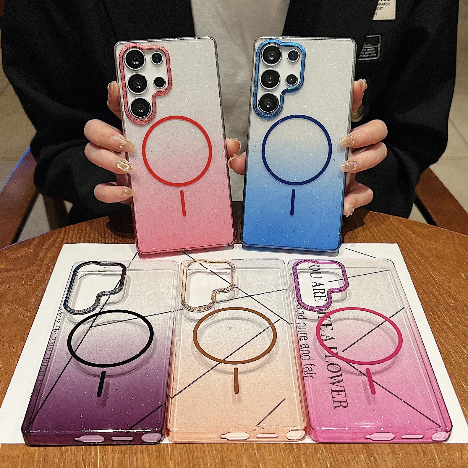 New Trendy Glitter Magnetic Transparent Phone Case for Samsung Galaxy A16 A56 A36 A26 A06 A55 A35 A25 A15 A05 A54 A34 A24 A14 A53 A33 A23 A52 A32 S25 S24 S23 S22 Ultra S24 S23 FE