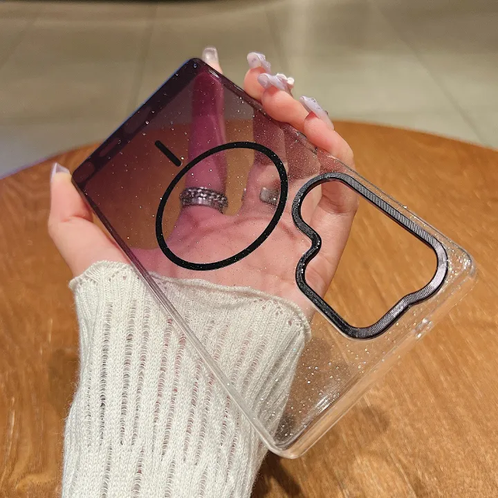 New Trendy Glitter Magnetic Transparent Phone Case for Samsung Galaxy A16 A56 A36 A26 A06 A55 A35 A25 A15 A05 A54 A34 A24 A14 A53 A33 A23 A52 A32 S25 S24 S23 S22 Ultra S24 S23 FE