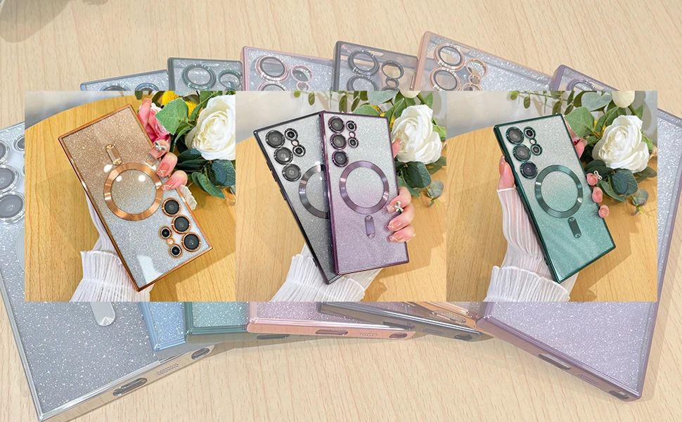 MagSafe Glitter Magnetic Phone Case for Samsung Galaxy S25 S24 S23 S22 S21 S20 Note 20 Ultra Shinning Transparent Silicone Electroplated Protective Shockproof Cover